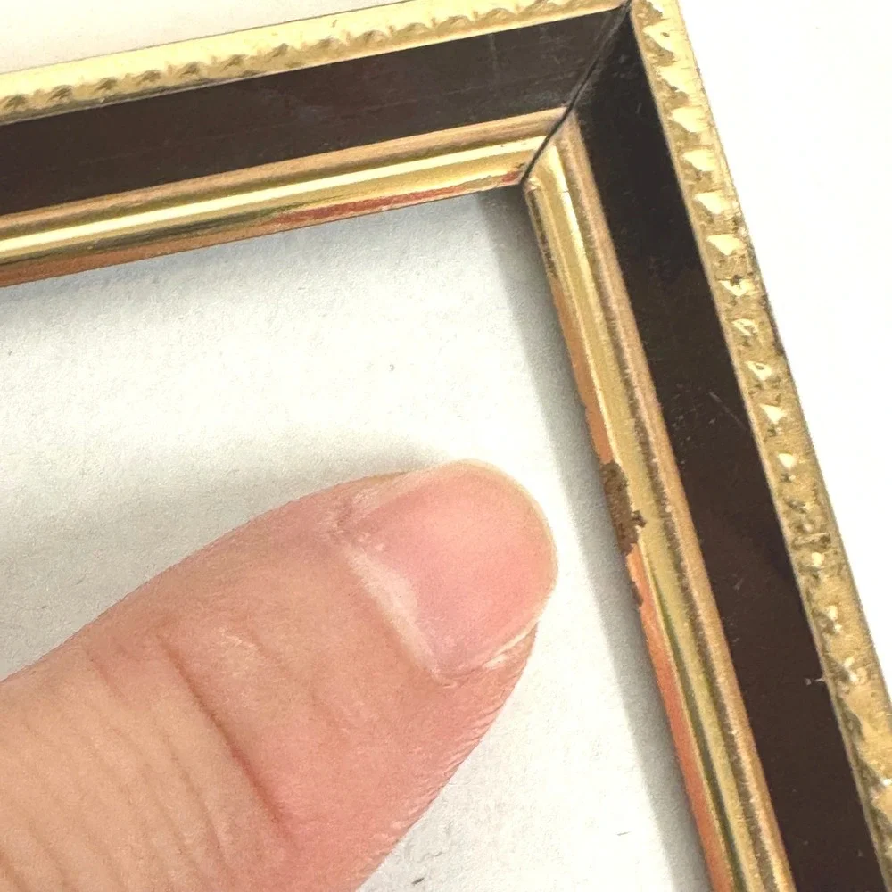 Vintage Gold Tone Metal Beaded 4x6 Picture Frames Set of 2 Brown Enamel Trim